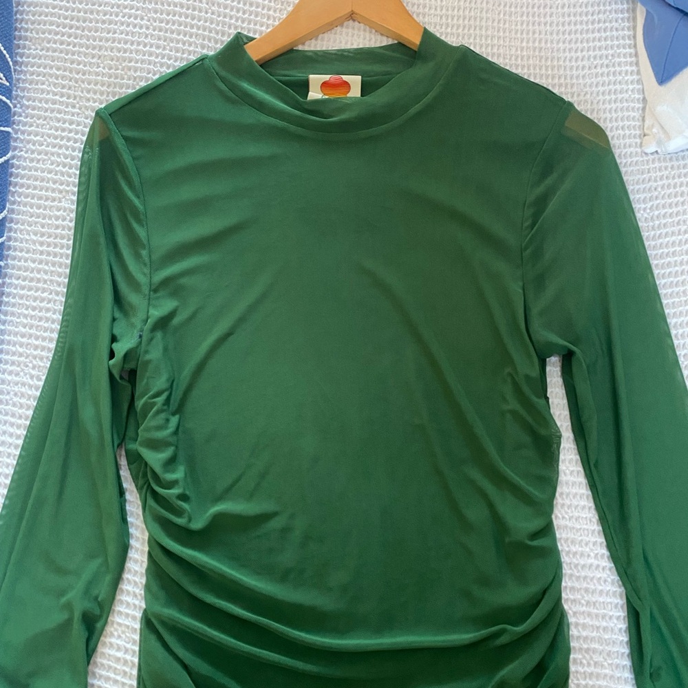 Farm Rio Deep Green Long Sleeve Women's Top sz M